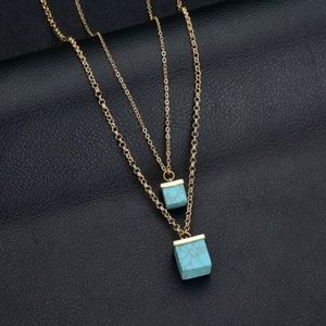 Turquoise marble double-layered gold necklace